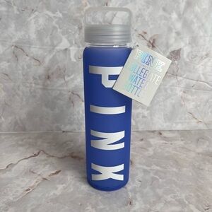 PINK Victoria's Secret Blue Silicon Sleeve Collegiate Glass Water Bottle